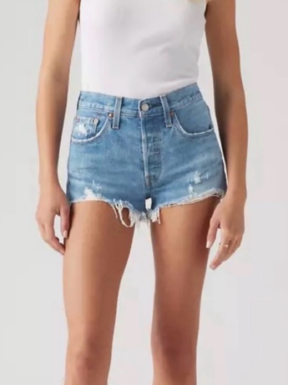 Levi’s 501 Blue Distressed High-Waist Denim Shorts Size 26